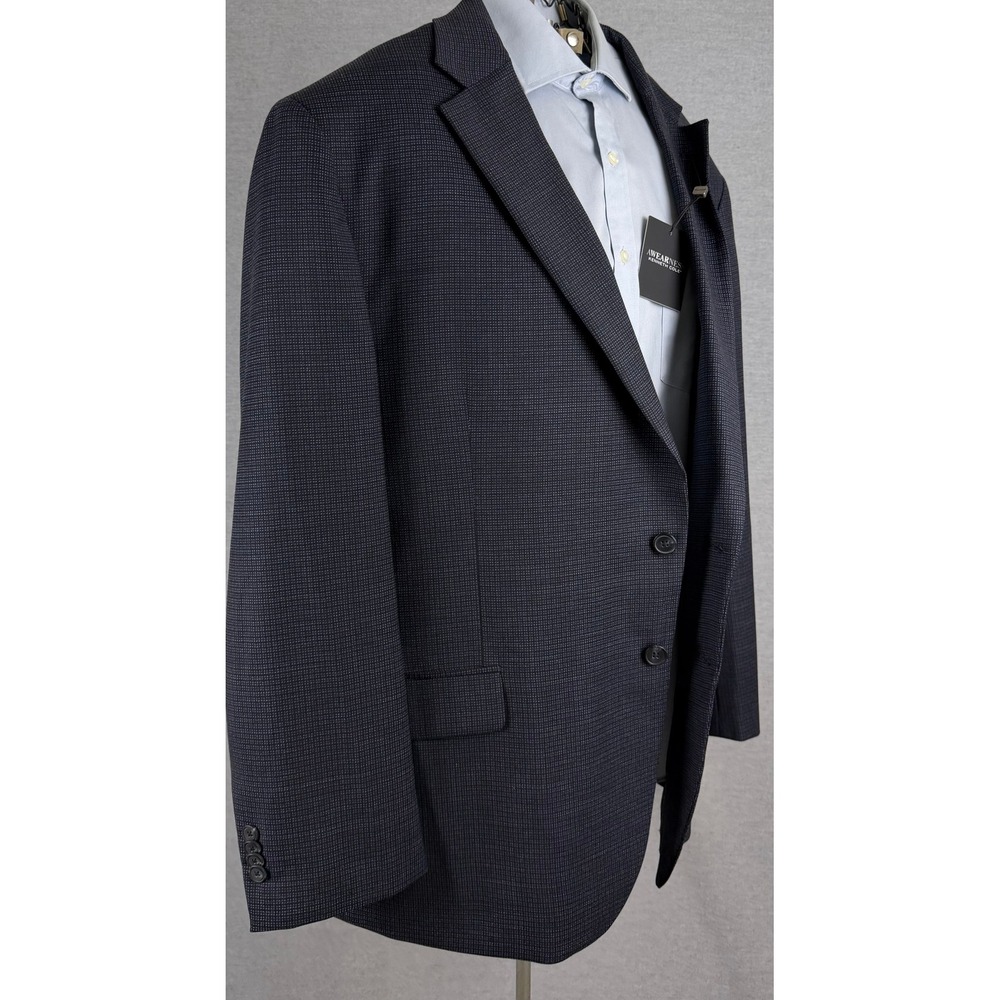 Awearness Kenneth Cole Mens 52R Blue Micro Check Wool Sport Coat Blazer NWT